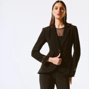 JOSEPH RIBKOFF Sz 6 Blazer Peak Lapel Slight Puff Shoulder Pads Pink Logo Lining